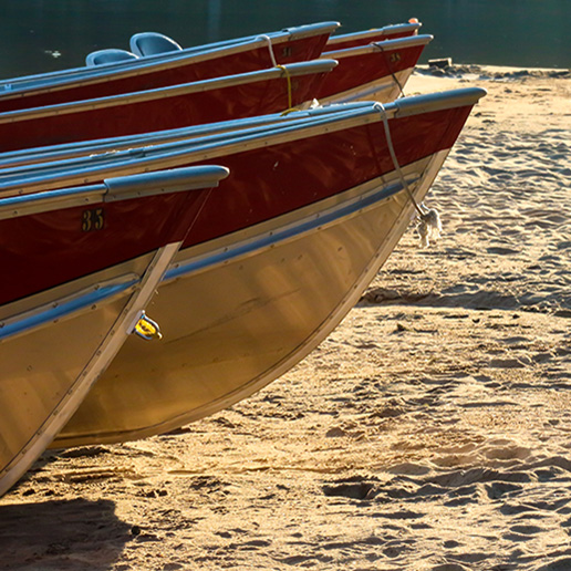 Close-up of the bows of a row of yachts.
