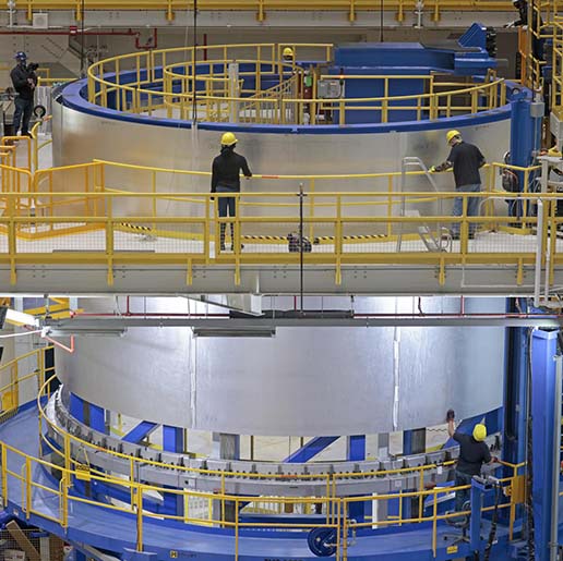 Manufacturing photo of a liquid oxygen tank after barrel.
